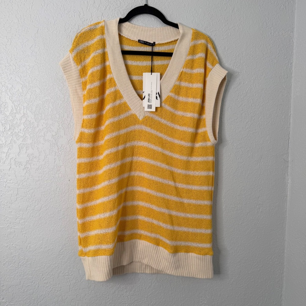 Striped Yellow & Cream V-Neck Sweater Vest